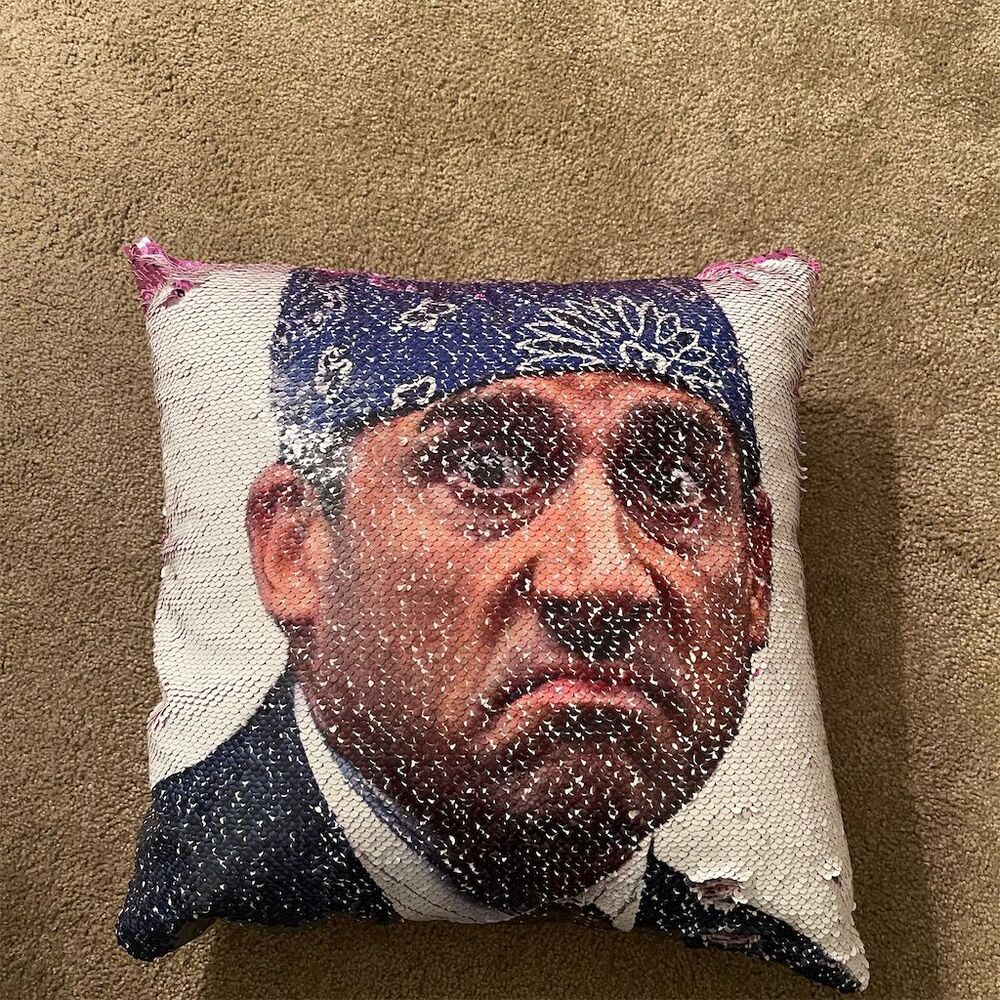 The Office Prison Mike Reversible Sequin Pillow Cover Pink Square